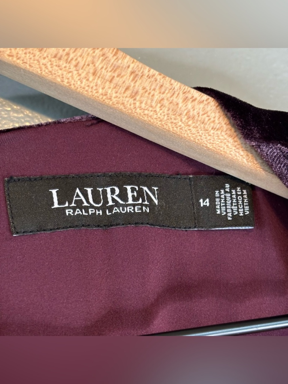 Lauren Ralph Lauren sz 14 Velvet Flutter Sleeve Belted Midi Dress Purple - Picture 6 of 7